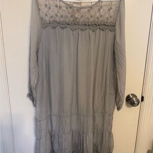 New Elegant Gray Lace-Trimmed Dress